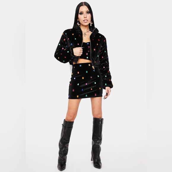 Dolls Kill Black Gem Bomber Jacket Horoscopez natural wonder puffer - Picture 2 of 9